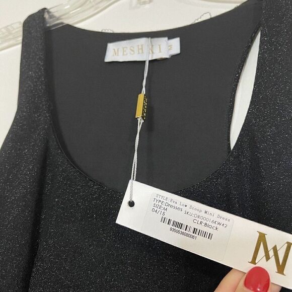 NEW MESHKI eva low scoop mini shimmer black dress size medium - Picture 3 of 8